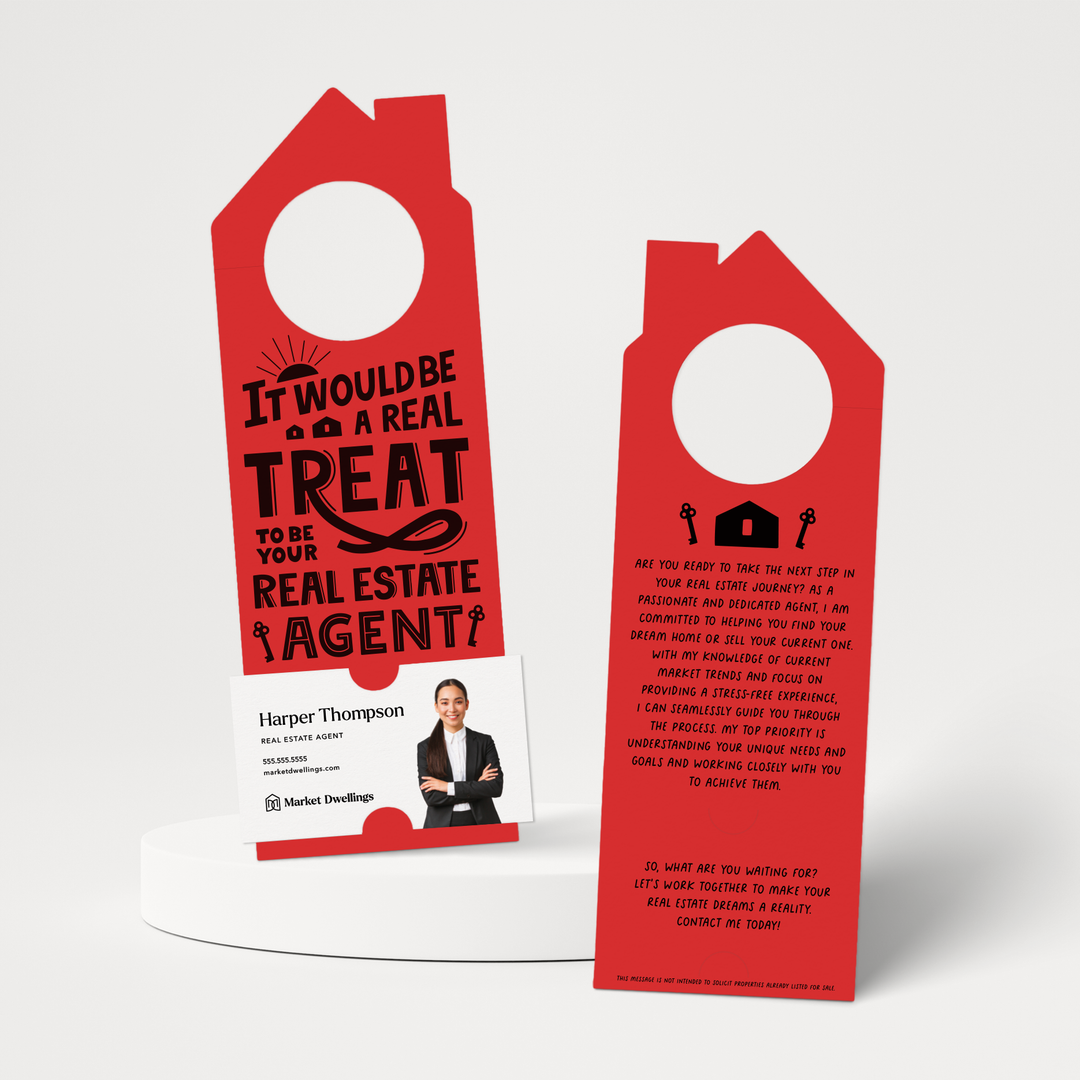 It Would Be A Real Treat To Be Your Real Estate Agent | Door Hangers | 165-DH002 Door Hanger Market Dwellings SCARLET  