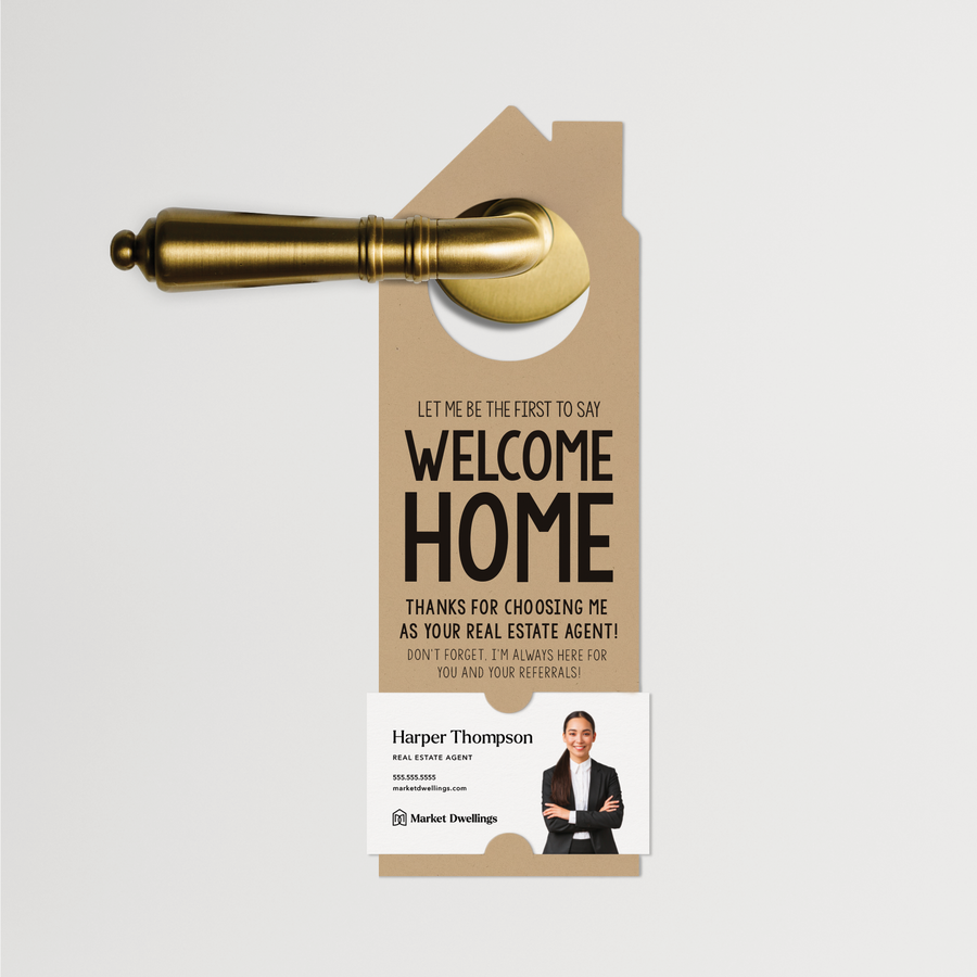 Welcome Home | Real Estate Door Hangers | 14-DH002 Door Hanger Market Dwellings KRAFT  