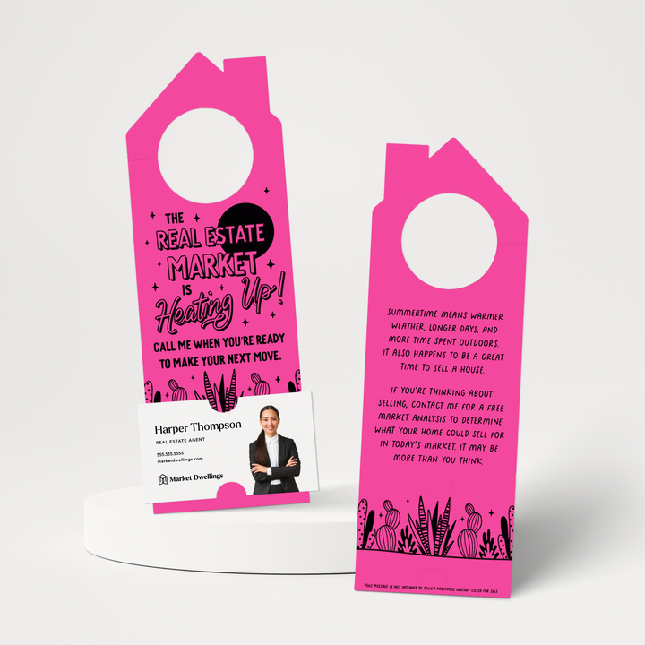 The Real Estate Market Is Heating Up! | Summer Door Hangers | 256-DH002 Door Hanger Market Dwellings RAZZLE BERRY  