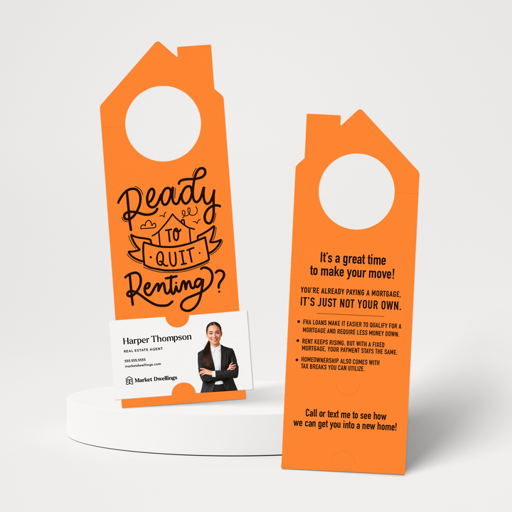 Ready to Quit Renting? | Double-Sided Real Estate Door Hangers | 53-DH002 Door Hanger Market Dwellings CARROT  