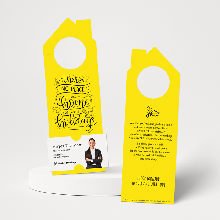 There's No Place Like Home For The Holidays | Real Estate Door Hangers | 47-DH002 Door Hanger Market Dwellings LEMON  