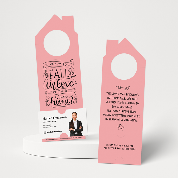 Ready to FALL in Love with a New Home | Real Estate Door Hangers | 40-DH002 Door Hanger Market Dwellings LIGHT PINK  
