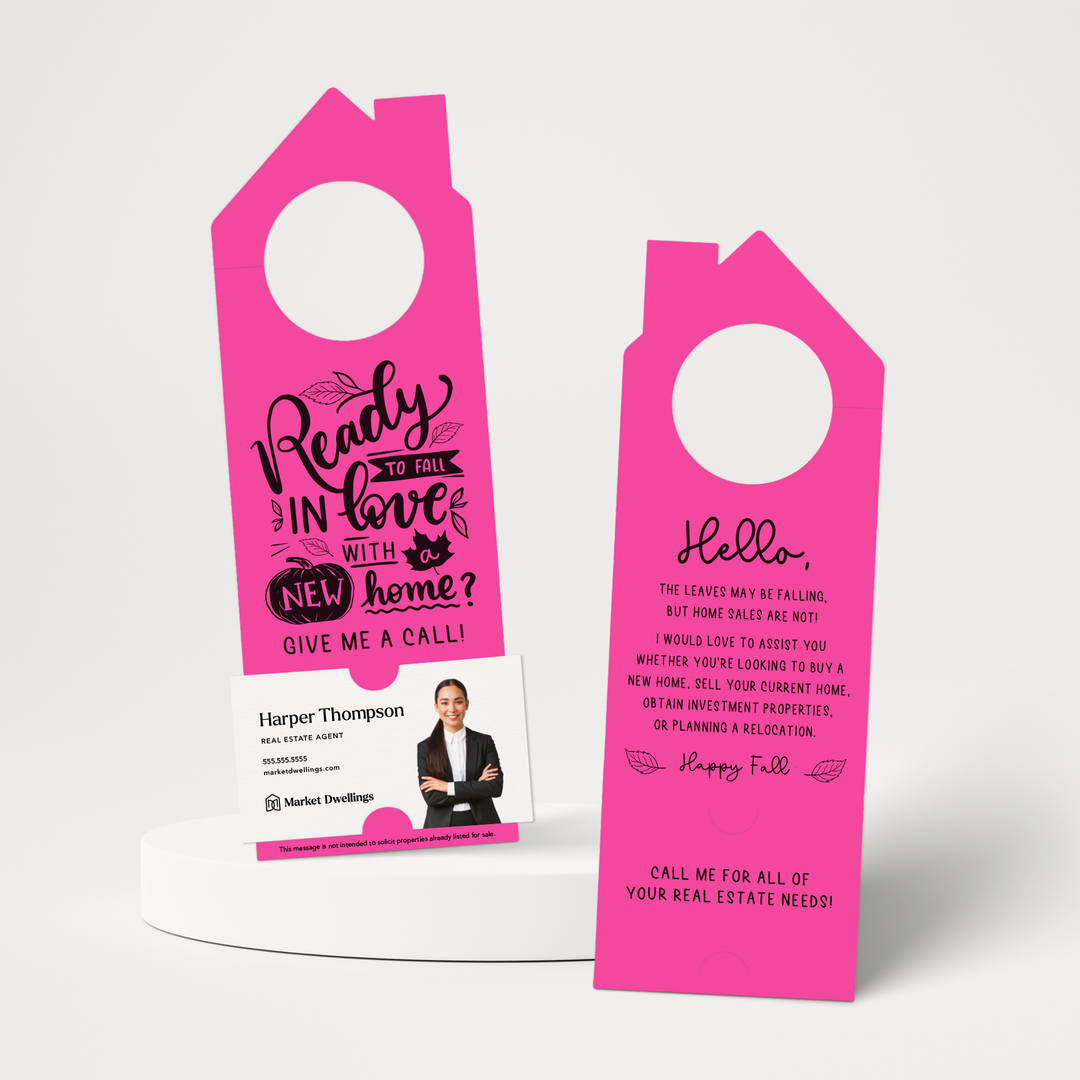 Ready to FALL in Love with a New Home | Real Estate Door Hangers | 50-DH002 Door Hanger Market Dwellings RAZZLE BERRY  
