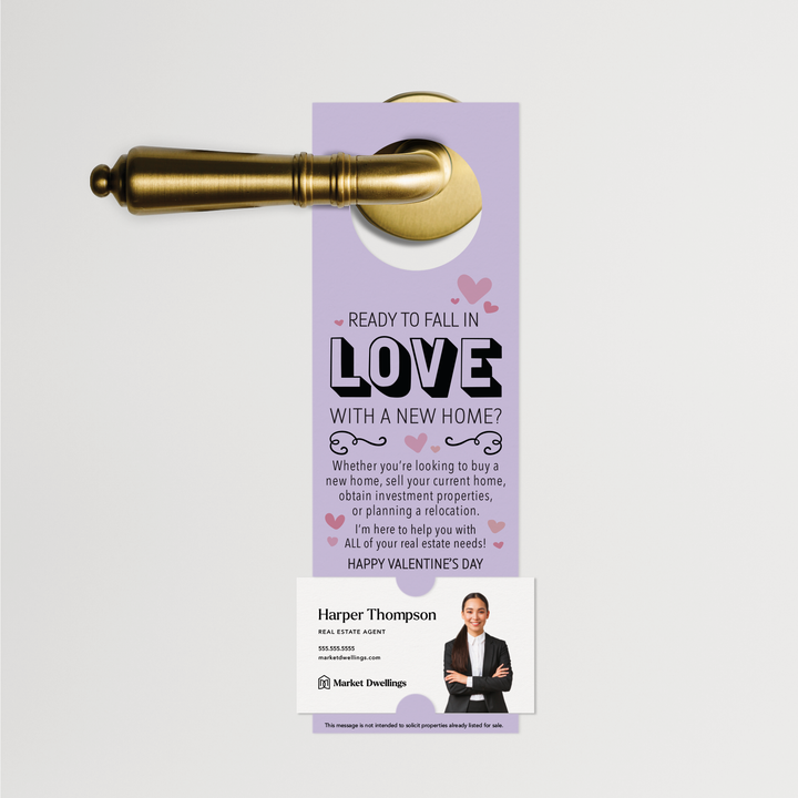 Ready to Fall in Love with a New Home | Valentine's Day Door Hangers | V1-DH001 Door Hanger Market Dwellings LIGHT PURPLE  