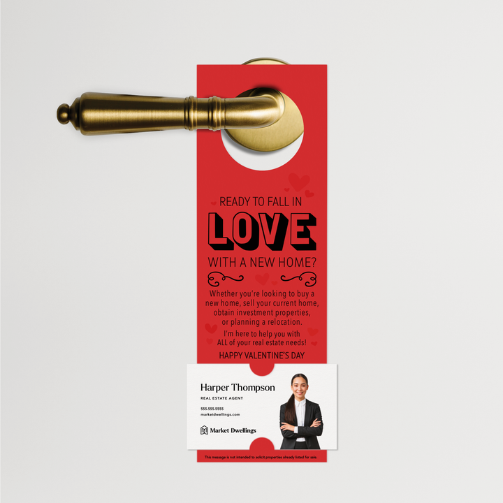 Ready to Fall in Love with a New Home | Valentine's Day Door Hangers | V1-DH001 Door Hanger Market Dwellings SCARLET  