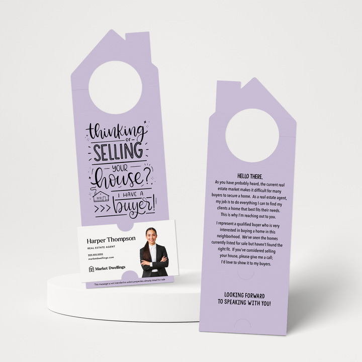 Thinking of Selling Your House? I Have a Buyer | Real Estate Door Hangers | 39-DH002 Door Hanger Market Dwellings LIGHT PURPLE  