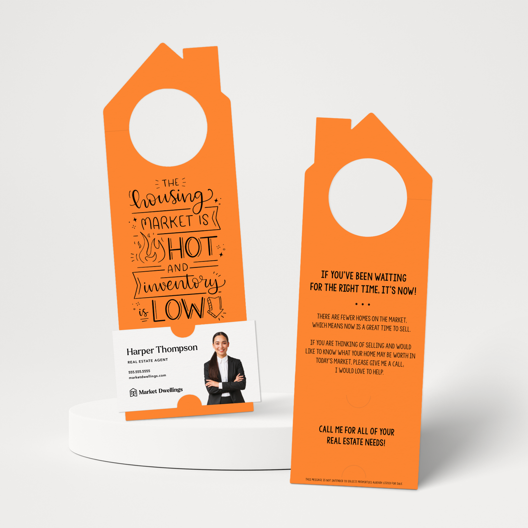 The Housing Market is HOT and Inventory is LOW | Double Sided Real Estate Door Hangers | 62-DH002 Door Hanger Market Dwellings CARROT  