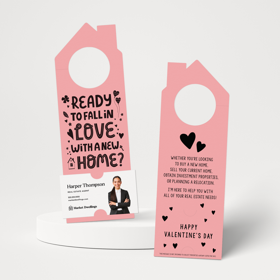 Ready to Fall in Love with a New Home? | Valentine's Day Door Hangers | V2-DH002 Door Hanger Market Dwellings LIGHT PINK  