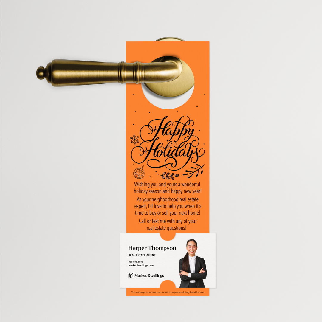"Happy Holidays" | Real Estate Neighbor Door Hanger | 15-DH001 Door Hanger Market Dwellings CARROT  