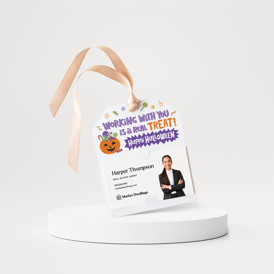 Working With You Is A Real Treat! Happy Halloween | Halloween Gift Tags | 138-GT001-AB Gift Tag Market Dwellings WHITE  