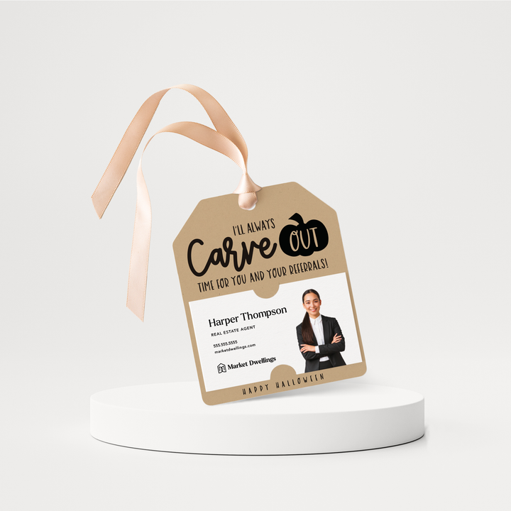 I'll Always Carve Out Time for You and Your Referrals | Halloween Pop By Gift Tags | 72-GT001 Gift Tag Market Dwellings KRAFT  