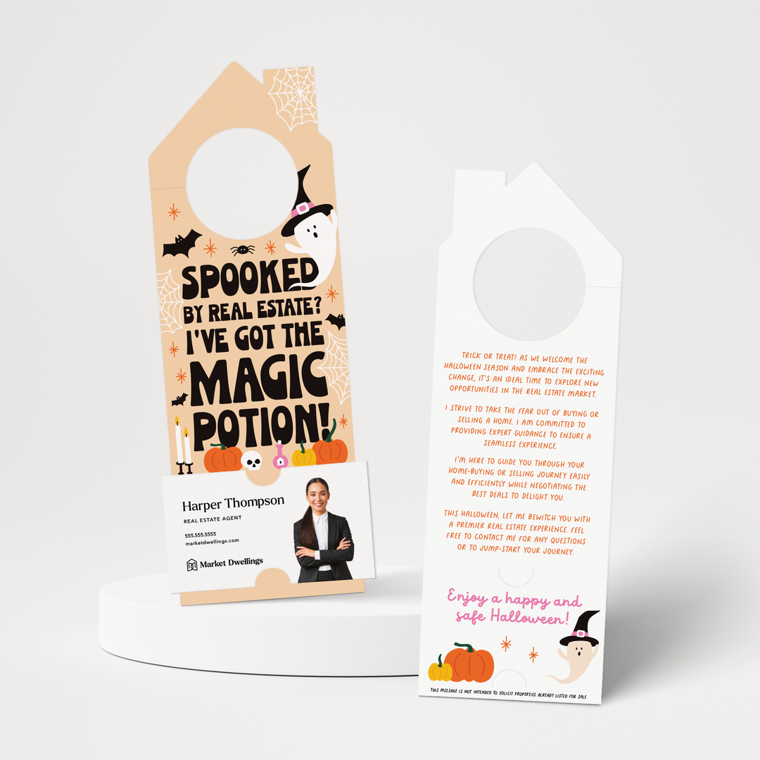 Spooked by Real Estate? I've Got the Magic Potion! | Halloween Door Hangers | 303-DH002-AB Door Hanger Market Dwellings BLACK  