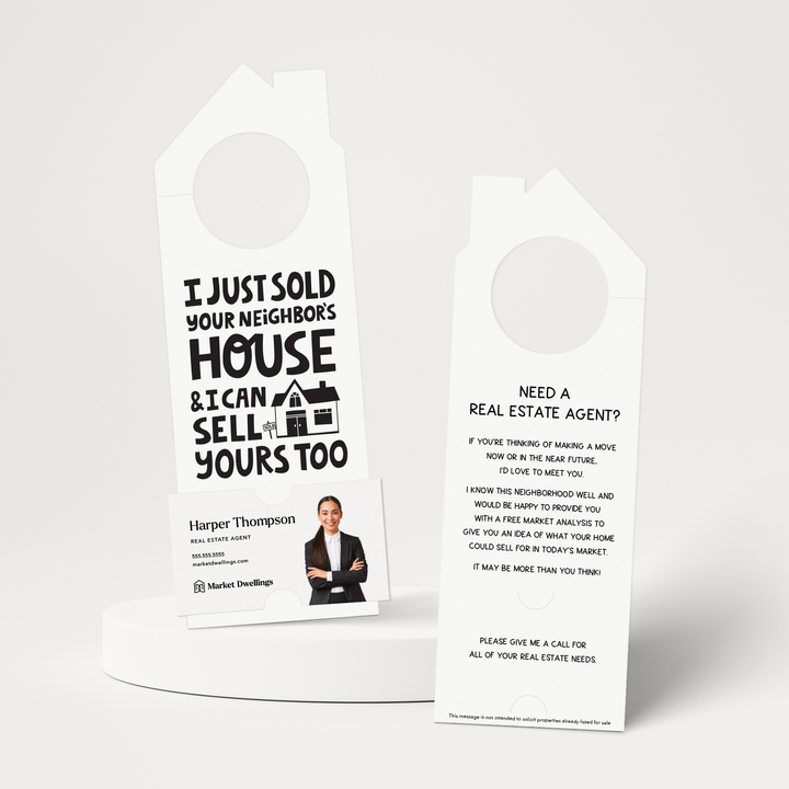 I Just Sold Your Neighbor's House | Double Sided Real Estate Door Hangers | 59-DH002 Door Hanger Market Dwellings WHITE  