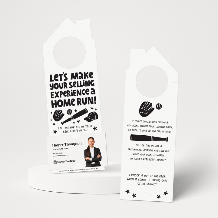 Let's Make Your Selling Experience a Home Run! Real Estate Door Hangers | 80-DH002 Door Hanger Market Dwellings WHITE  