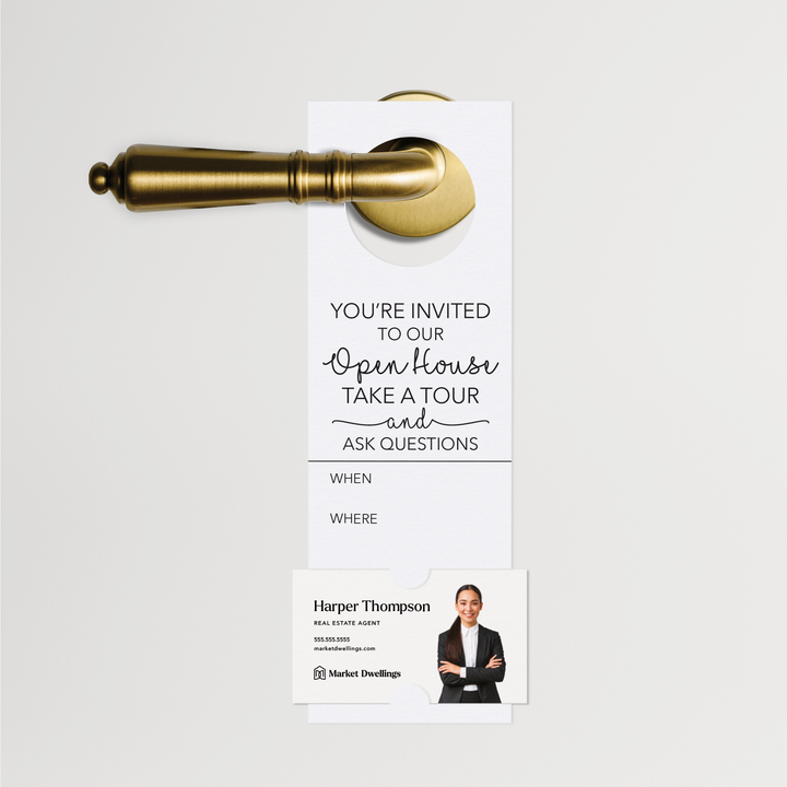 "You're invited to our Open House" | Door Hanger | 12-DH001 Door Hanger Market Dwellings WHITE  
