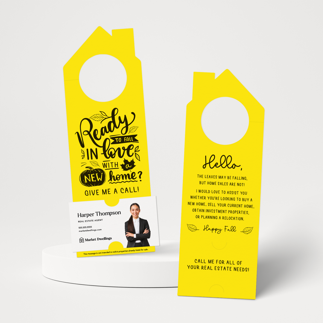 Ready to FALL in Love with a New Home | Real Estate Door Hangers | 50-DH002 Door Hanger Market Dwellings LEMON  