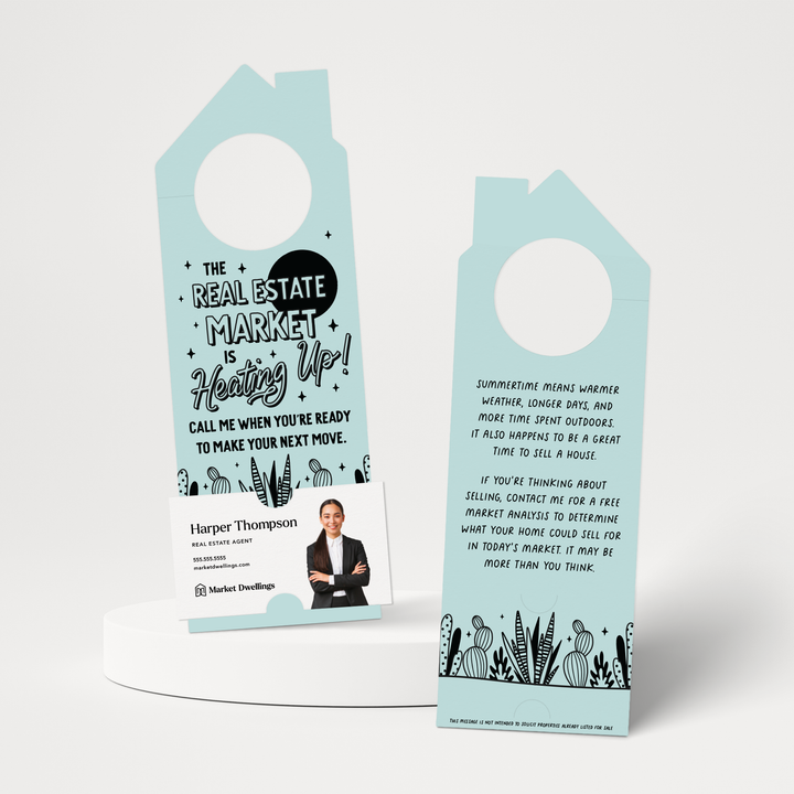 The Real Estate Market Is Heating Up! | Summer Door Hangers | 256-DH002 Door Hanger Market Dwellings LIGHT BLUE  