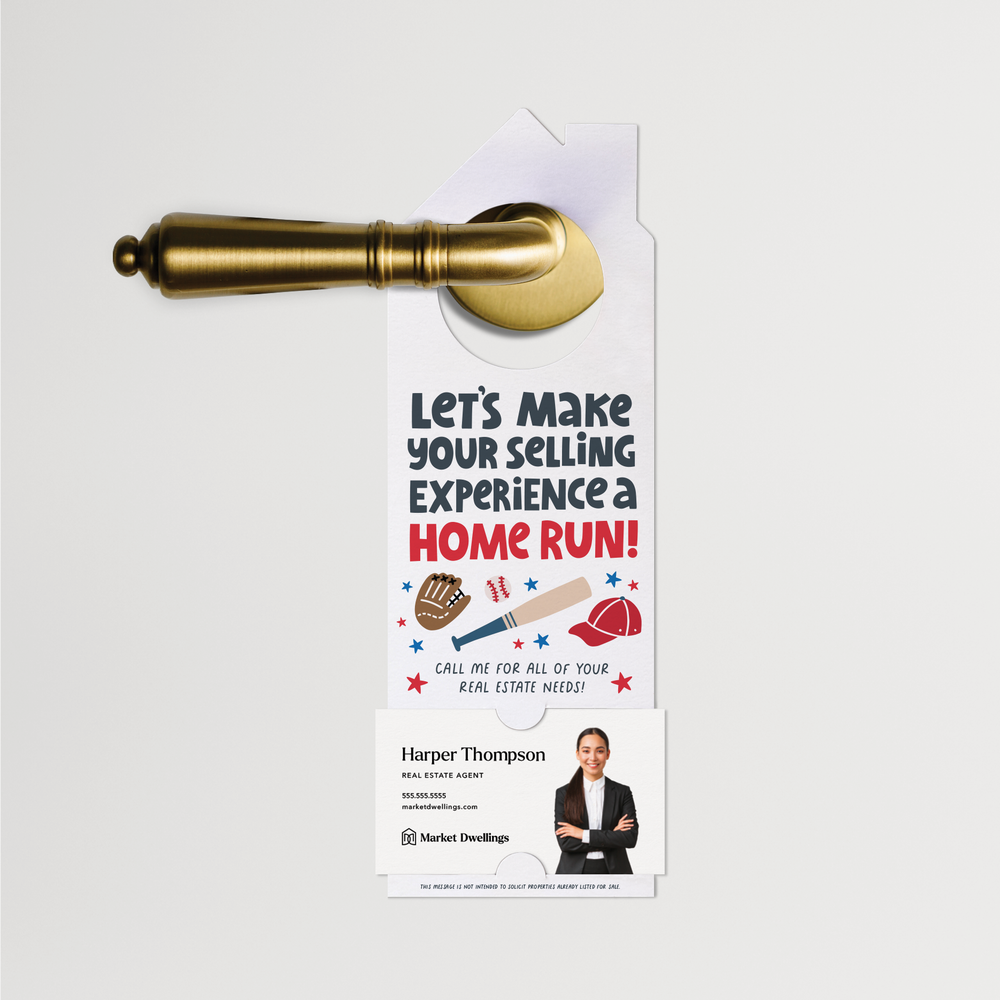 Let's Make Your Selling Experience a Home Run! | Baseball Theme | Real Estate Door Hangers | 79-DH002 Door Hanger Market Dwellings   