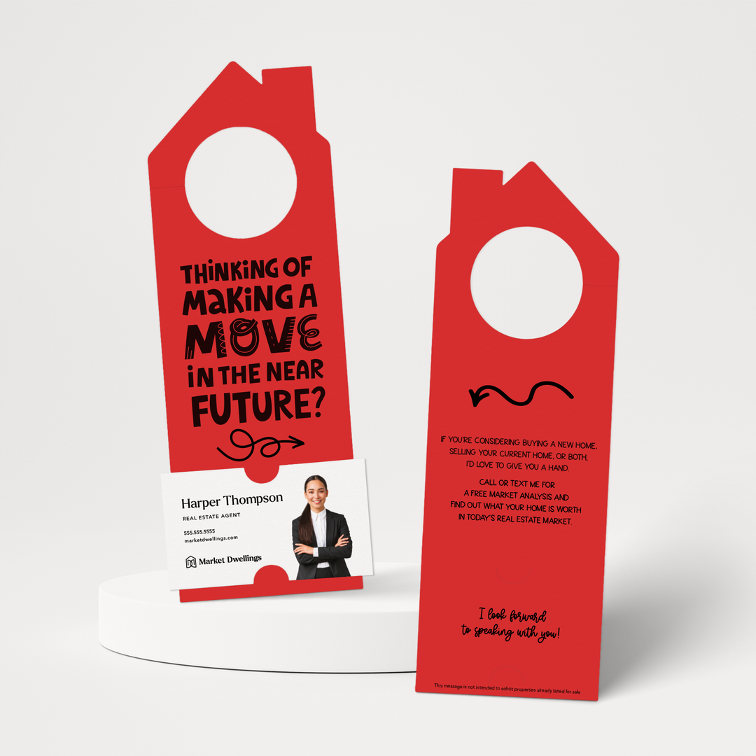 Thinking About Making A Move In The Near Future? | Door Hangers | 61-DH002 Door Hanger Market Dwellings SCARLET  