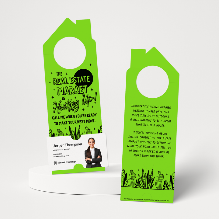 The Real Estate Market Is Heating Up! | Summer Door Hangers | 256-DH002 Door Hanger Market Dwellings GREEN APPLE  