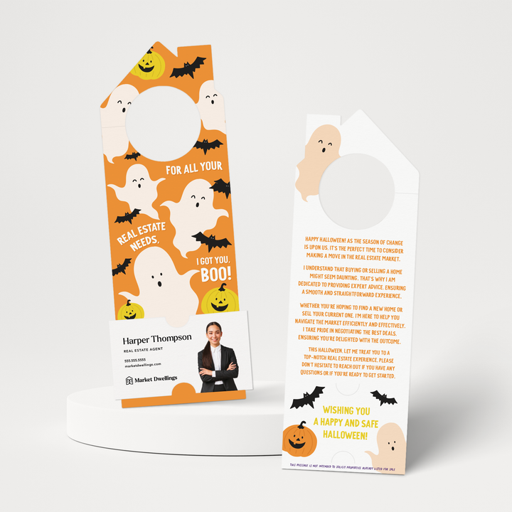 For all your real estate needs, I got you, BOO! | Halloween Door Hangers | 300-DH002-AB Door Hanger Market Dwellings ORANGE  