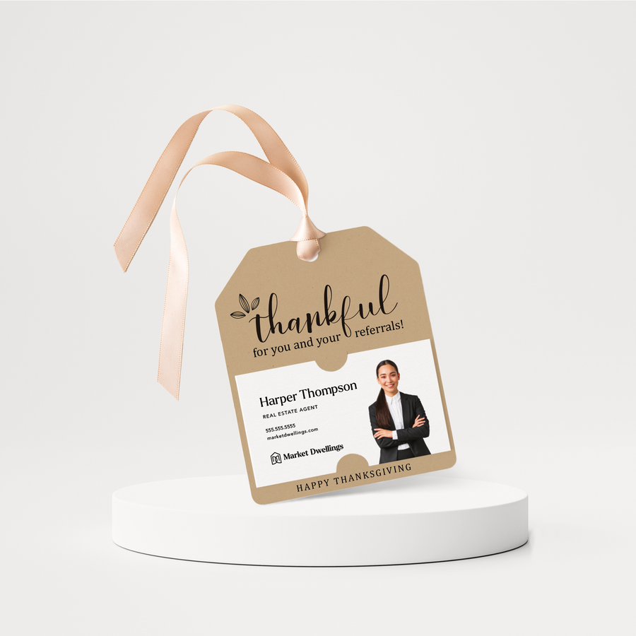 Thankful for You and Your Referrals | Happy Thanksgiving | Pop By Gift Tags | 28-GT001 Gift Tag Market Dwellings KRAFT  