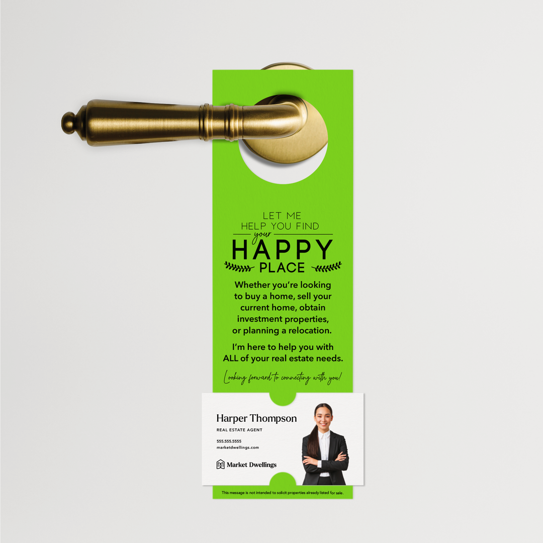 "Let Me Help You Find Your Happy Place" | Door Hanger | 9-DH001 Door Hanger Market Dwellings GREEN APPLE  