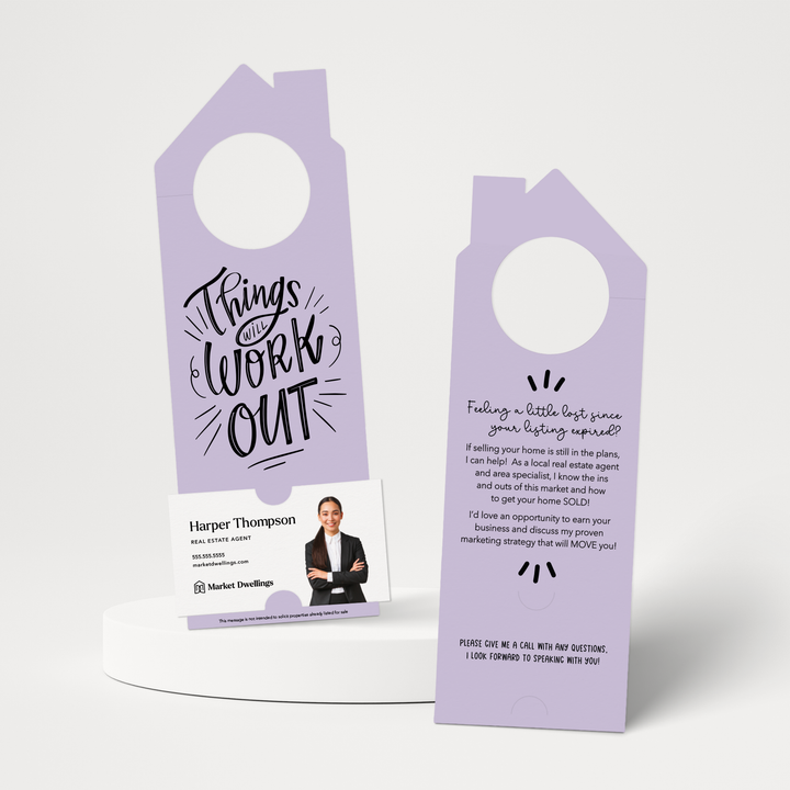 Things Will Work Out Real Estate Expired Listing | Double Sided Door Hangers | 35-DH002 Door Hanger Market Dwellings LIGHT PURPLE  