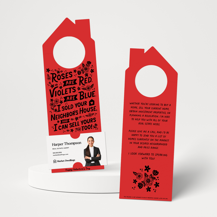 Roses Are Red. Violets Are Blue. I Sold Your Neighbor's House, And I Can Sell Yours Too! | Valentine's Day Door Hangers | 148-DH002 Door Hanger Market Dwellings SCARLET  