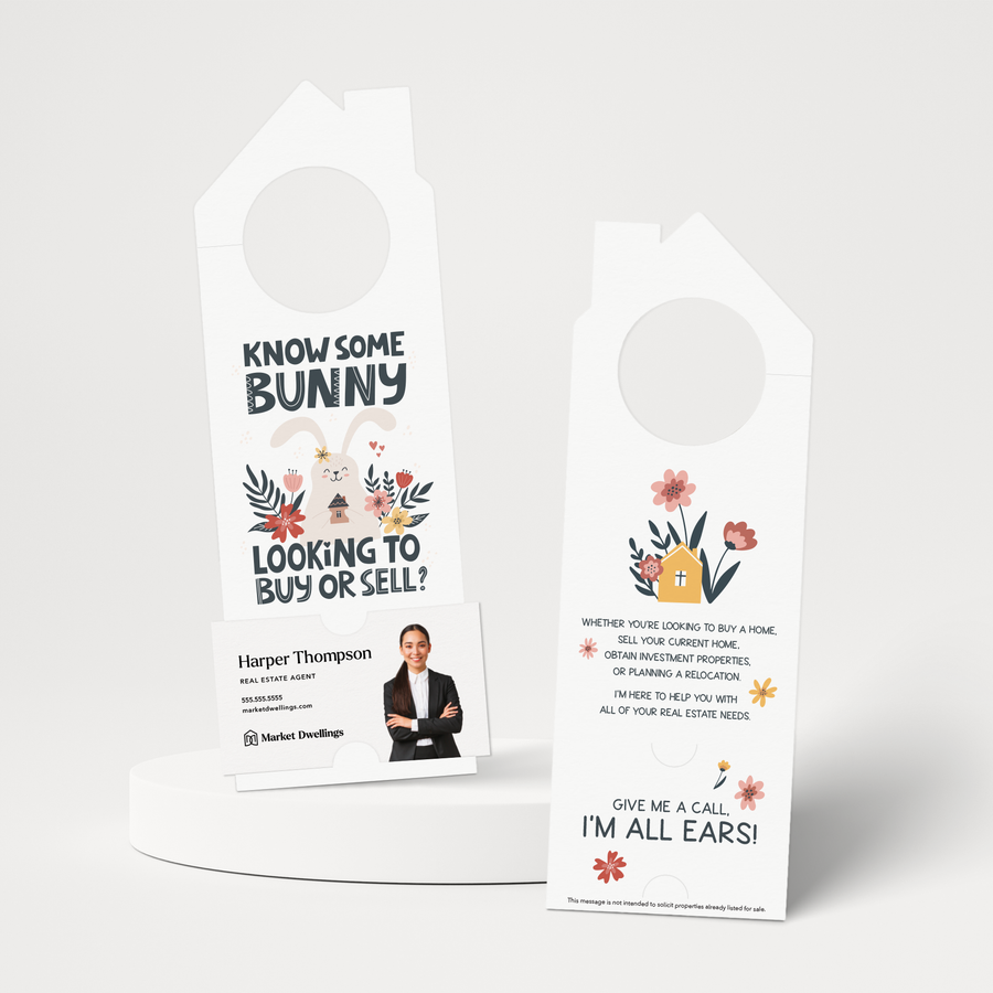 Know Some Bunny Looking to Buy or Sell? | Real Estate Spring Door Hangers | E2-DH002 Door Hanger Market Dwellings   