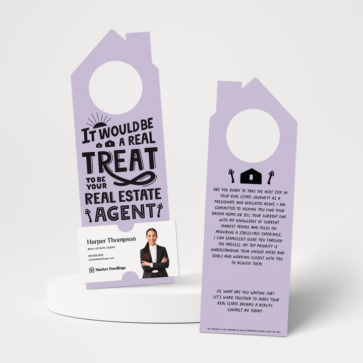 It Would Be A Real Treat To Be Your Real Estate Agent | Door Hangers | 165-DH002 Door Hanger Market Dwellings LIGHT PURPLE  