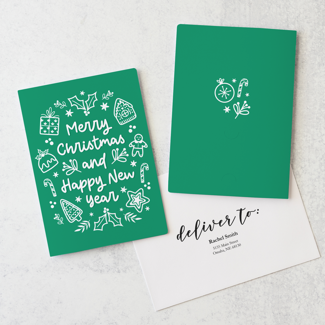 Set of Merry Christmas and Happy New Year | Christmas Greeting Cards | Envelopes Included | 93-GC001-AB