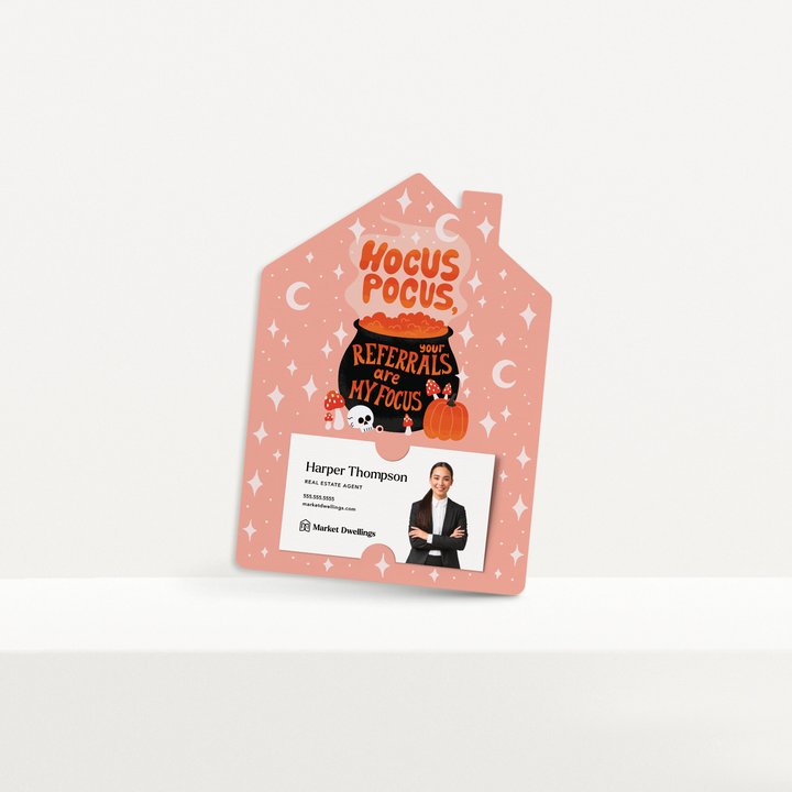 Set of Hocus Pocus, Your Referrals Are My Focus! | Halloween Mailers | Envelopes Included | M282-M001 Mailer Market Dwellings   