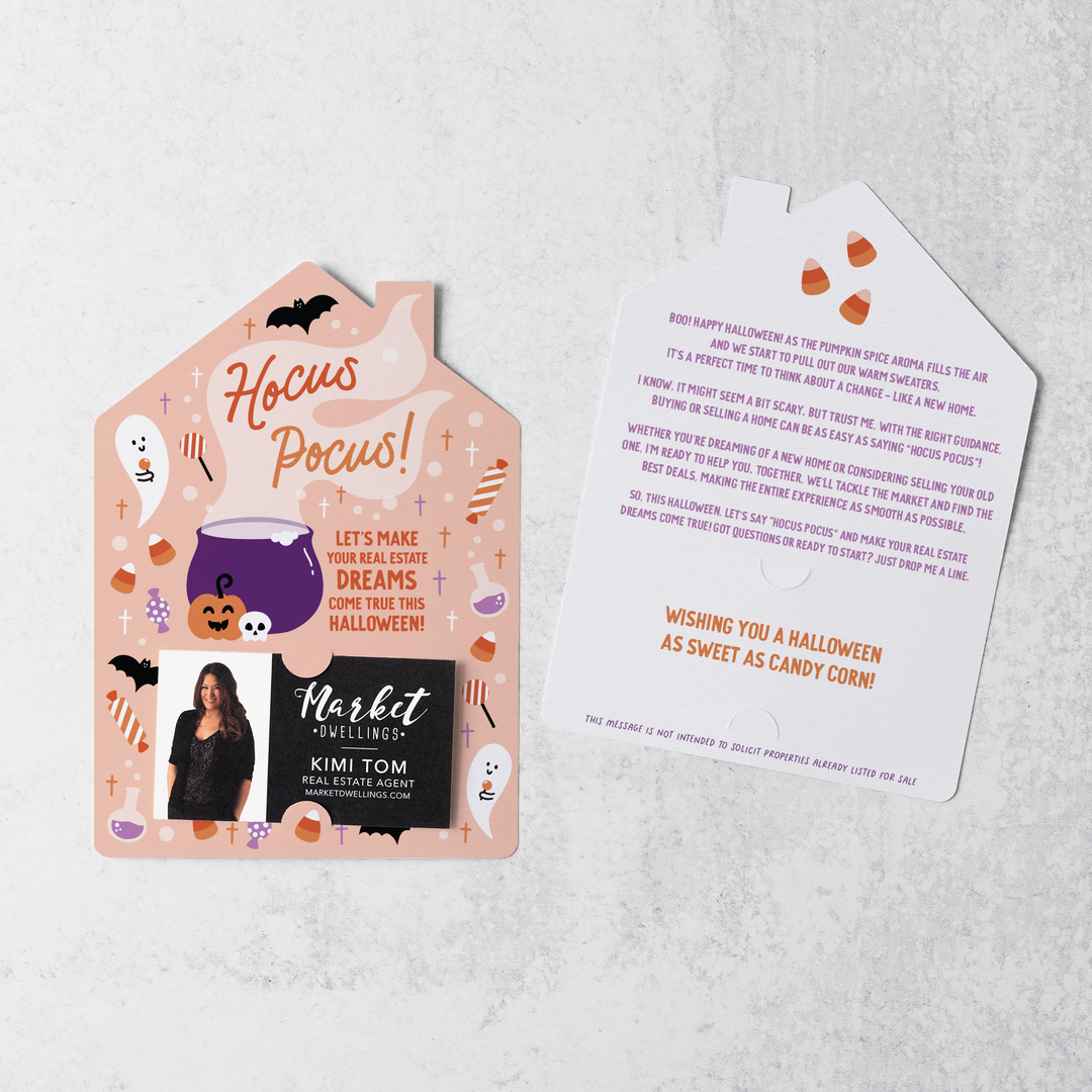 Set of Hocus Pocus! Let's Make Your Real Estate Dreams Come True This Halloween! | Halloween Mailers | Envelopes Included | M223-M001-AB