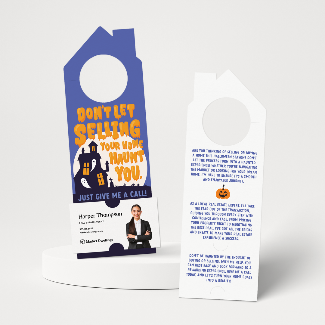 Don’t Let Selling Your Home Haunt You. Just Give Me A Call! | Halloween Door Hangers | 372-DH002 Door Hanger Market Dwellings   