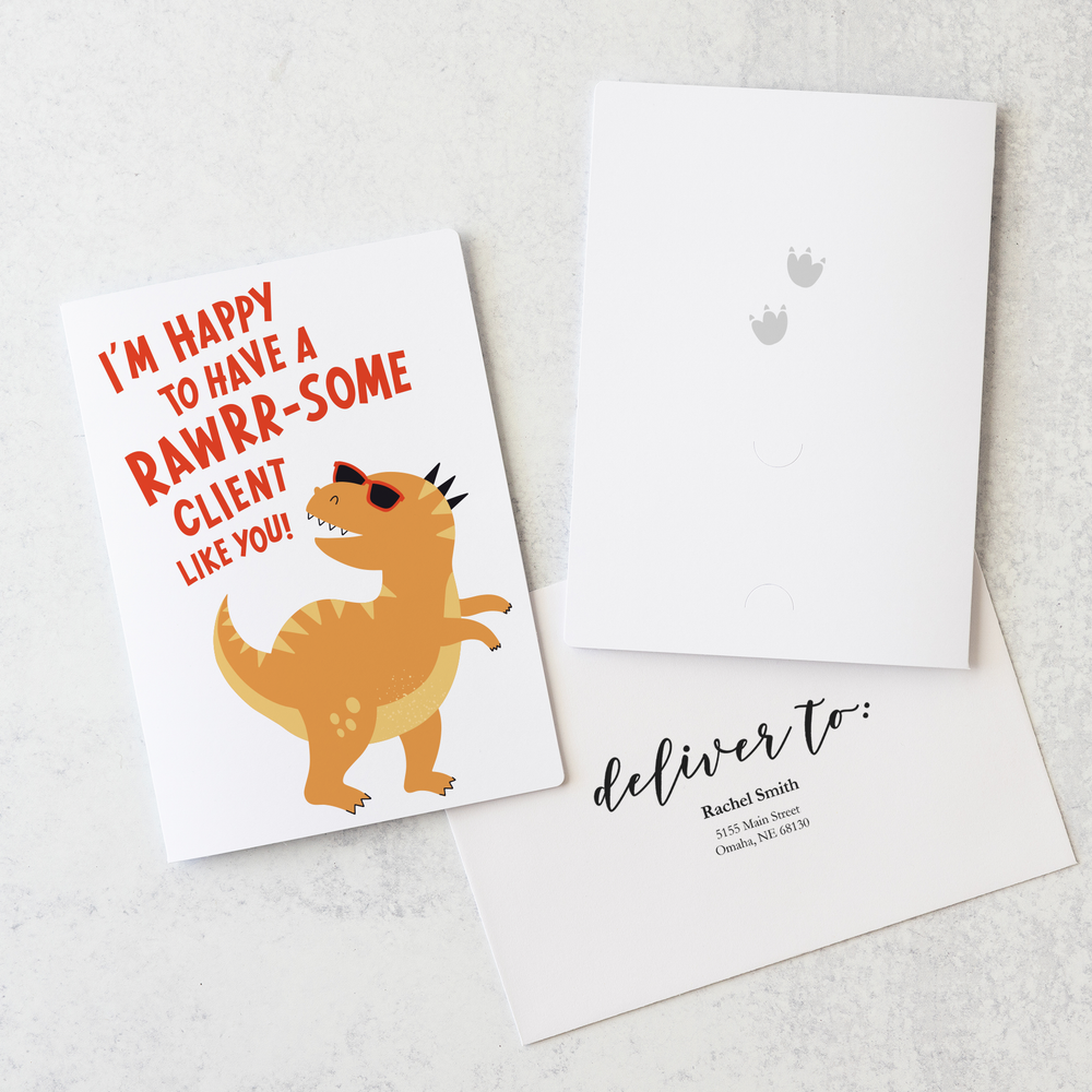 Set of I’m Happy to Have a RAWRR-some Client Like You! | Greeting Cards | Envelopes Included | 105-GC001-AB Greeting Card Market Dwellings WHITE  