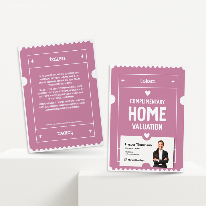 Set of Complimentary Home Valuation Token | Valentine's Day Mailers | Envelopes Included | M18-M007-AB Mailer Market Dwellings PURPLE  