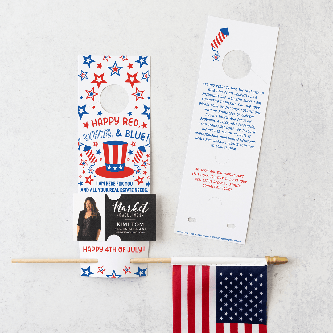 Happy Red, White, & Blue | Flag Holder Real Estate Door Hangers | 21-DH004 - Market Dwellings