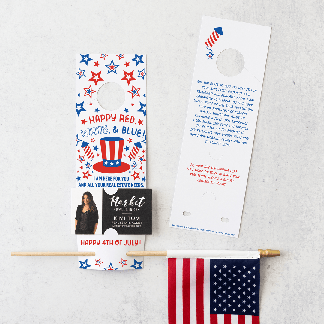 Happy Red, White, & Blue | Flag Holder Real Estate Door Hangers | 21-DH004 Door Hanger Market Dwellings   