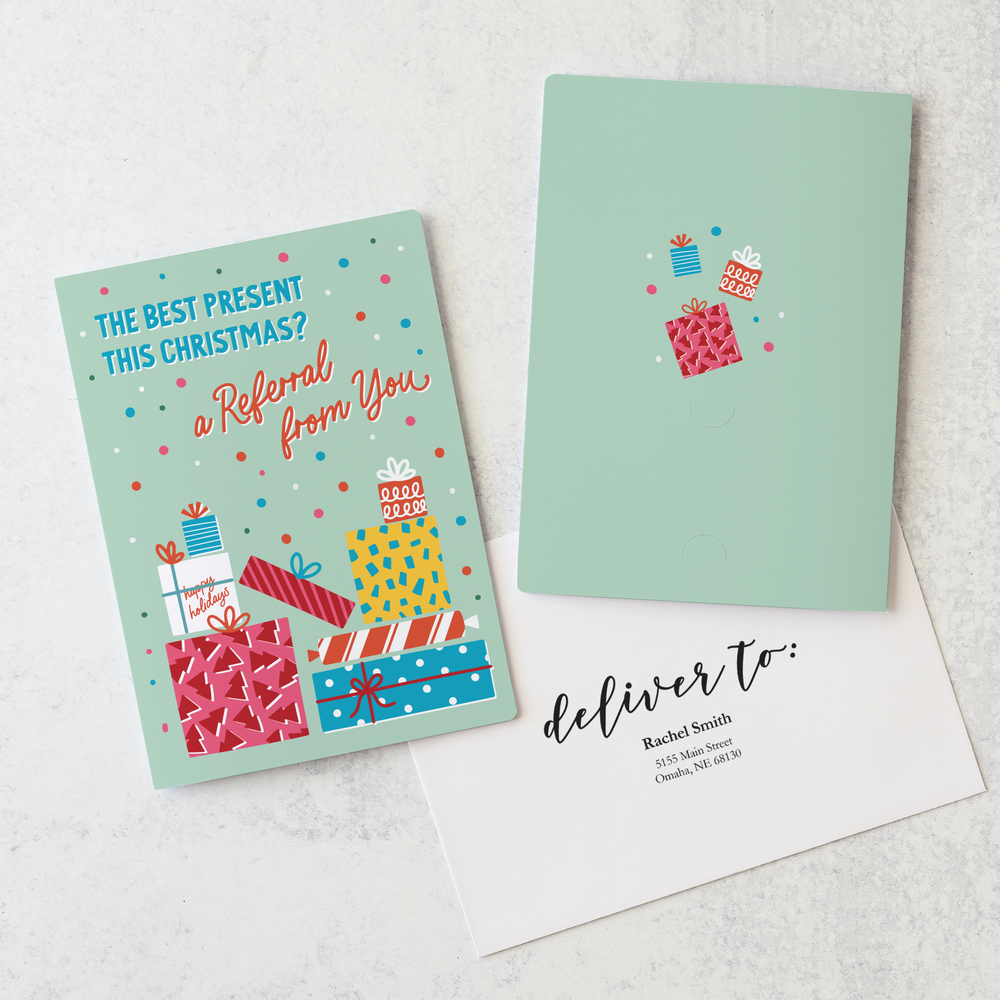 Set of The Best Present this Christmas? A Referral from You | Christmas Greeting Cards | Envelopes Included | 96-GC001-AB Greeting Card Market Dwellings SEAFOAM  