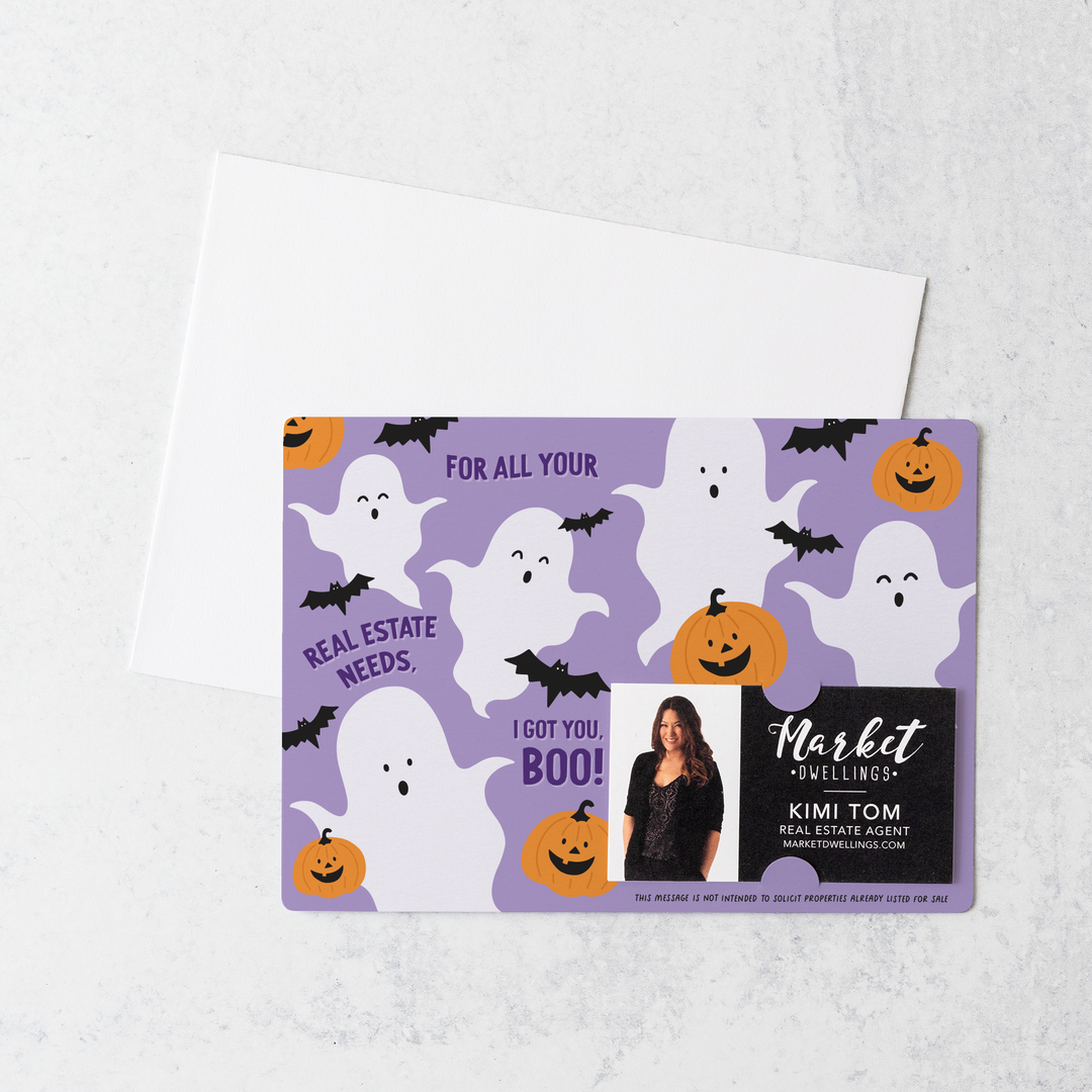 Set of For all your real estate needs, I got you, BOO! | Halloween Mailers | Envelopes Included | M143-M003-AB Mailer Market Dwellings   