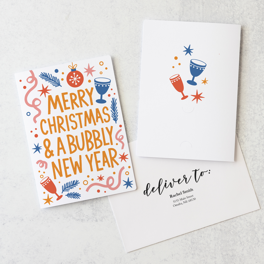 Set of Merry Christmas and a Bubbly New Year | Christmas New Year Greeting Cards | Envelopes Included | 100-GC001 Greeting Card Market Dwellings   