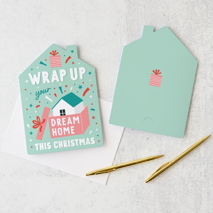 Set of Wrap up Your Dream Home this Christmas | Christmas Greeting Cards | Envelopes Included | 171-GC002-AB Greeting Card Market Dwellings SEAFOAM  