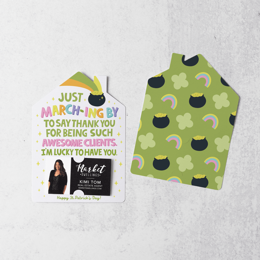 Set of Just March-Ing By To Say Thank You For Being Such Awesome Clients. I'm Lucky To Have You! | St. Patrick's Day Mailers | Envelopes Included | M115-M001 - Market Dwellings