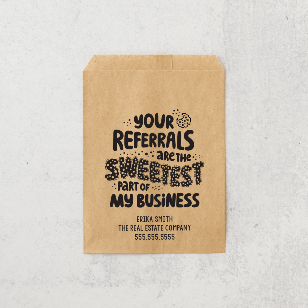 Customizable | Set of "Your Referrals Are the Sweetest Part of My Business" Bakery Bags | 10-BB Bakery Bag Market Dwellings   
