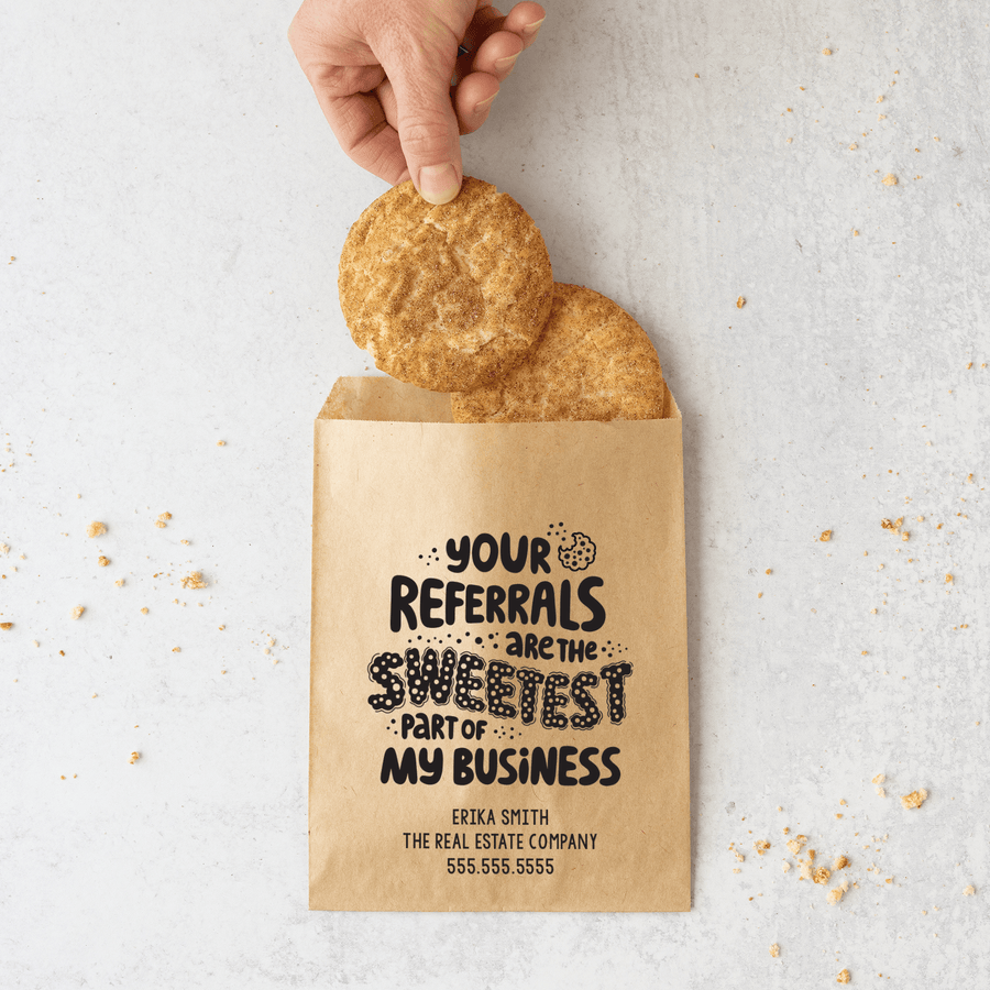 Customizable | Set of "Your Referrals Are the Sweetest Part of My Business" Bakery Bags | 10-BB Bakery Bag Market Dwellings   