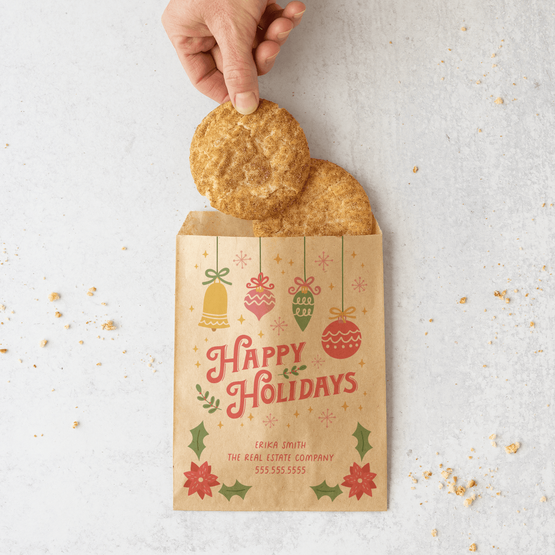 Customizable | Set of "Happy Holidays" Bakery Bags | 12-BB Bakery Bag Market Dwellings   