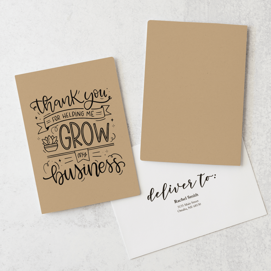 Set of "Thank You For Helping Me Grow My Business" Greeting Cards | Envelopes Included  | 13-GC001 Greeting Card Market Dwellings KRAFT  