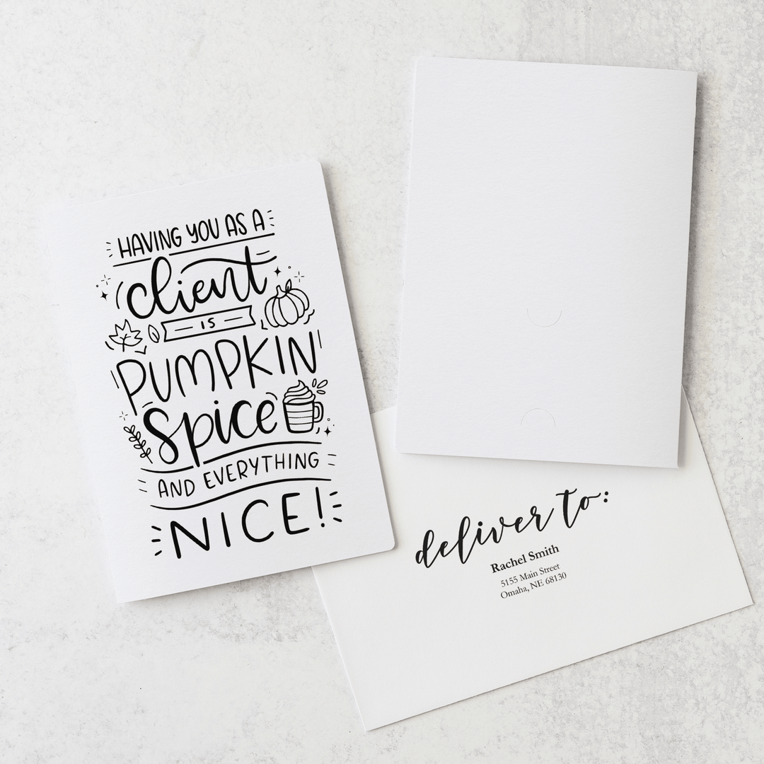 Set of "Having You as a Client is Pumpkin Spice and Everything Nice" Greeting Cards | Envelopes Included | 16-GC001 Greeting Card Market Dwellings WHITE  