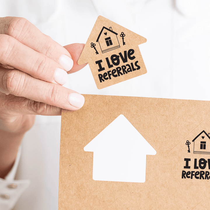 I Love Referrals | House Shaped Label Stickers | 2-LB1 Stickers Market Dwellings   